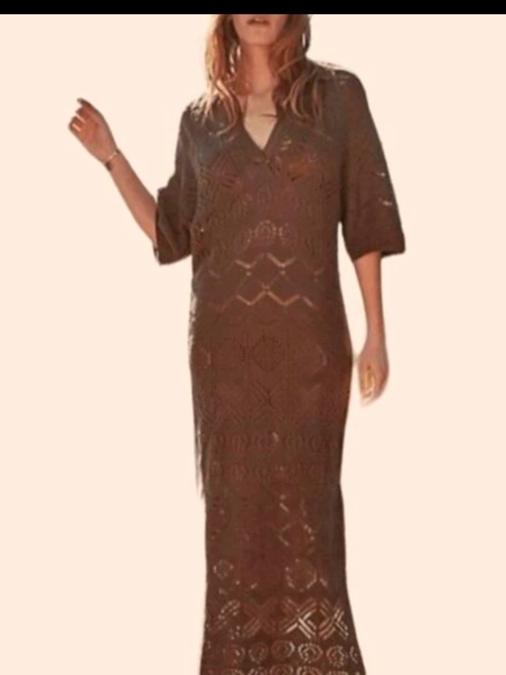 Free People Beach Brown Crochet Maxi Dress Size Small